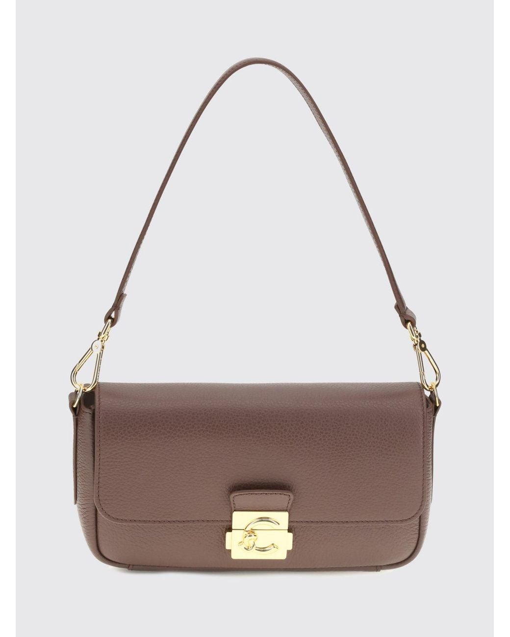 Coccinelle C-Me Lock Hammered Leather Shoulder Bag With Strap