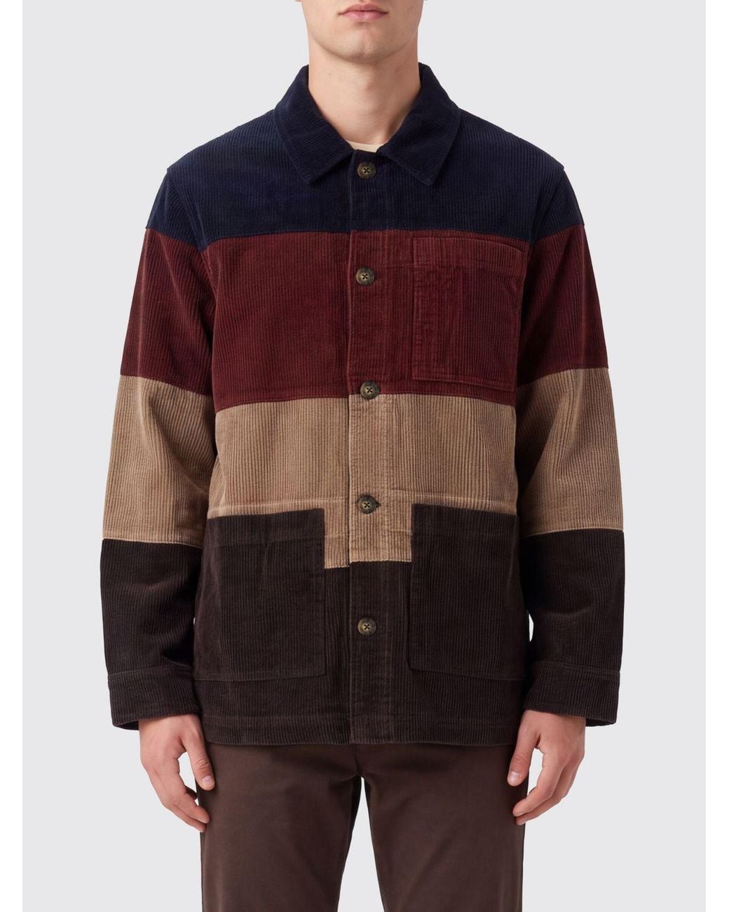 Sebago Red Striped Velvet Shirt Jacket With Classic Collar for men