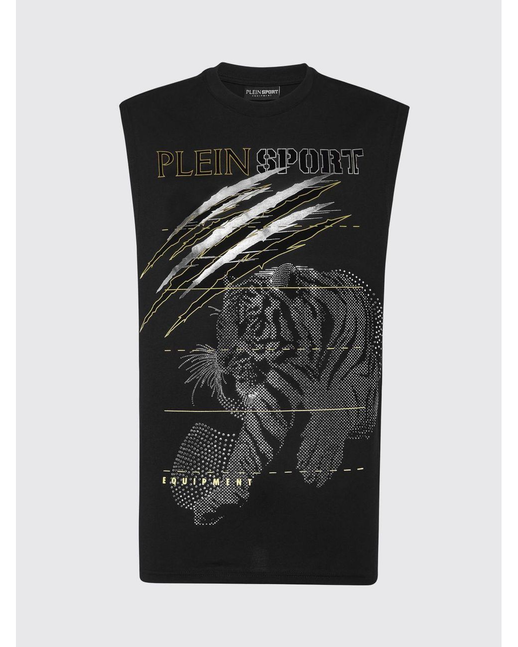 Philipp Plein Black Printed Cotton Tank Top With Rhinestones for men