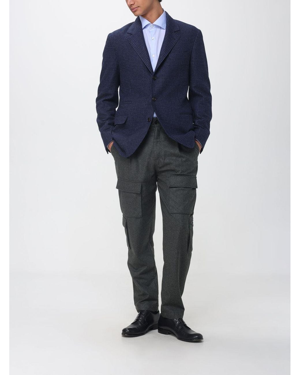 Brunello Cucinelli Blue Single-Breasted Houndstooth Wool Blazer for men