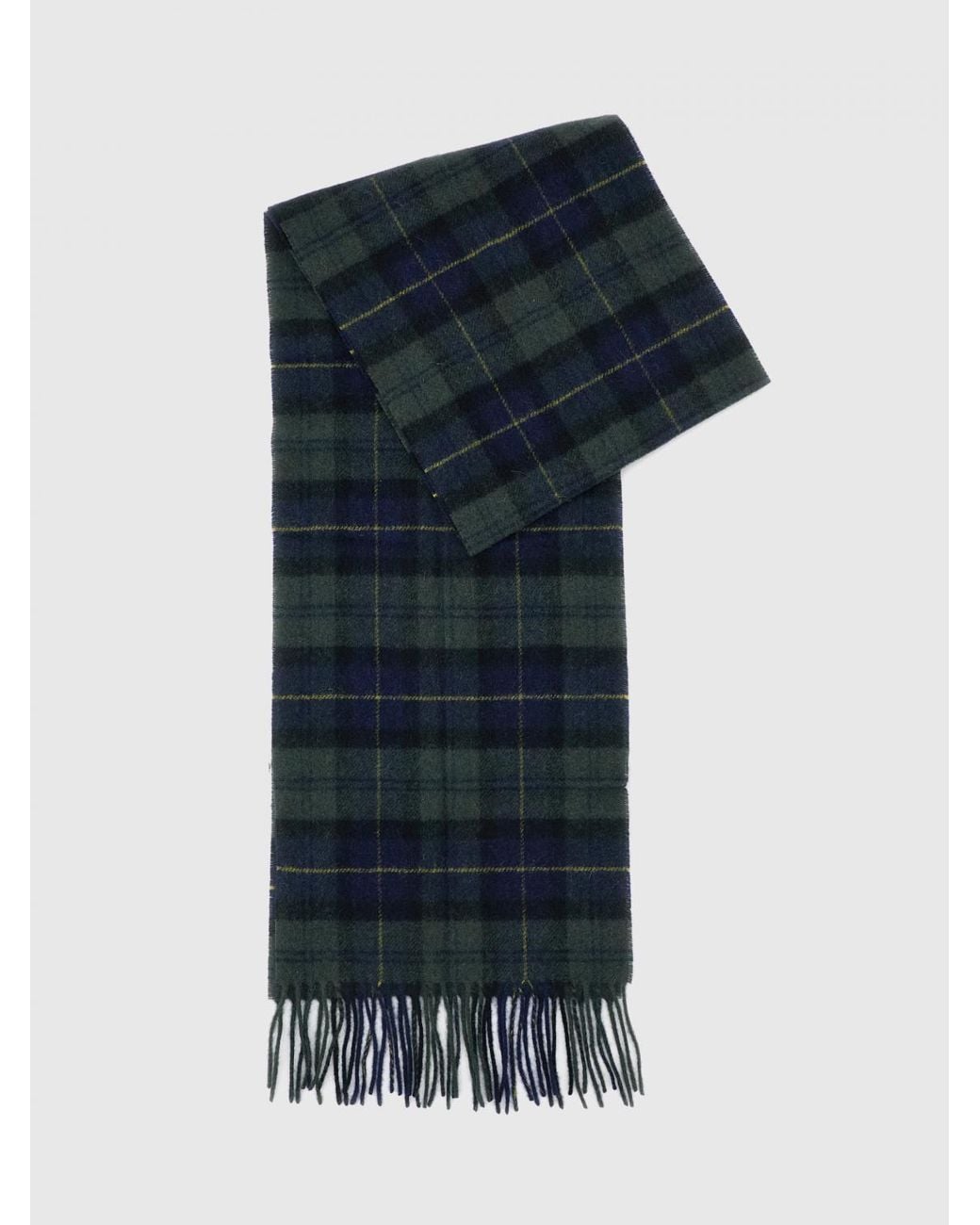 Barbour Blue 100% Lambswool Scarf With Classic Tartan Pattern And Fringes for men