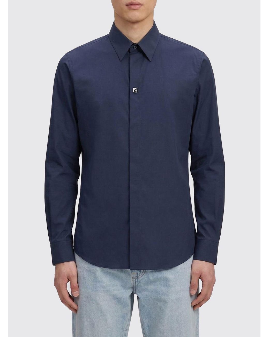 Fendi Blue Classic Cotton Poplin Shirt for men