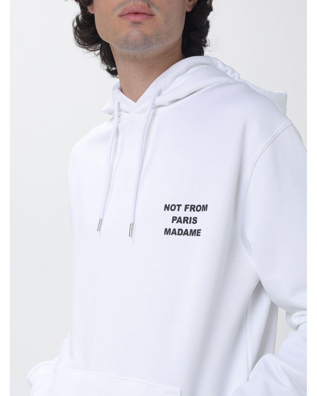 Drole de Monsieur White Cotton Hoodie With Slogan Print And Kangaroo Pocket for men