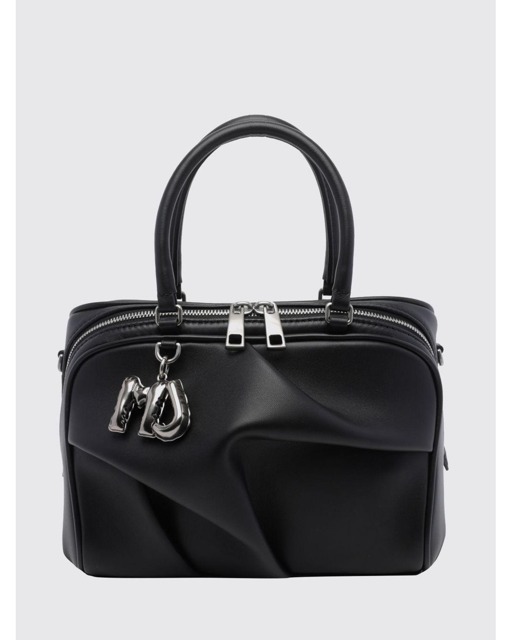 Marc Jacobs Black The Wave Lambskin Handbag With Monogram And Removable Strap