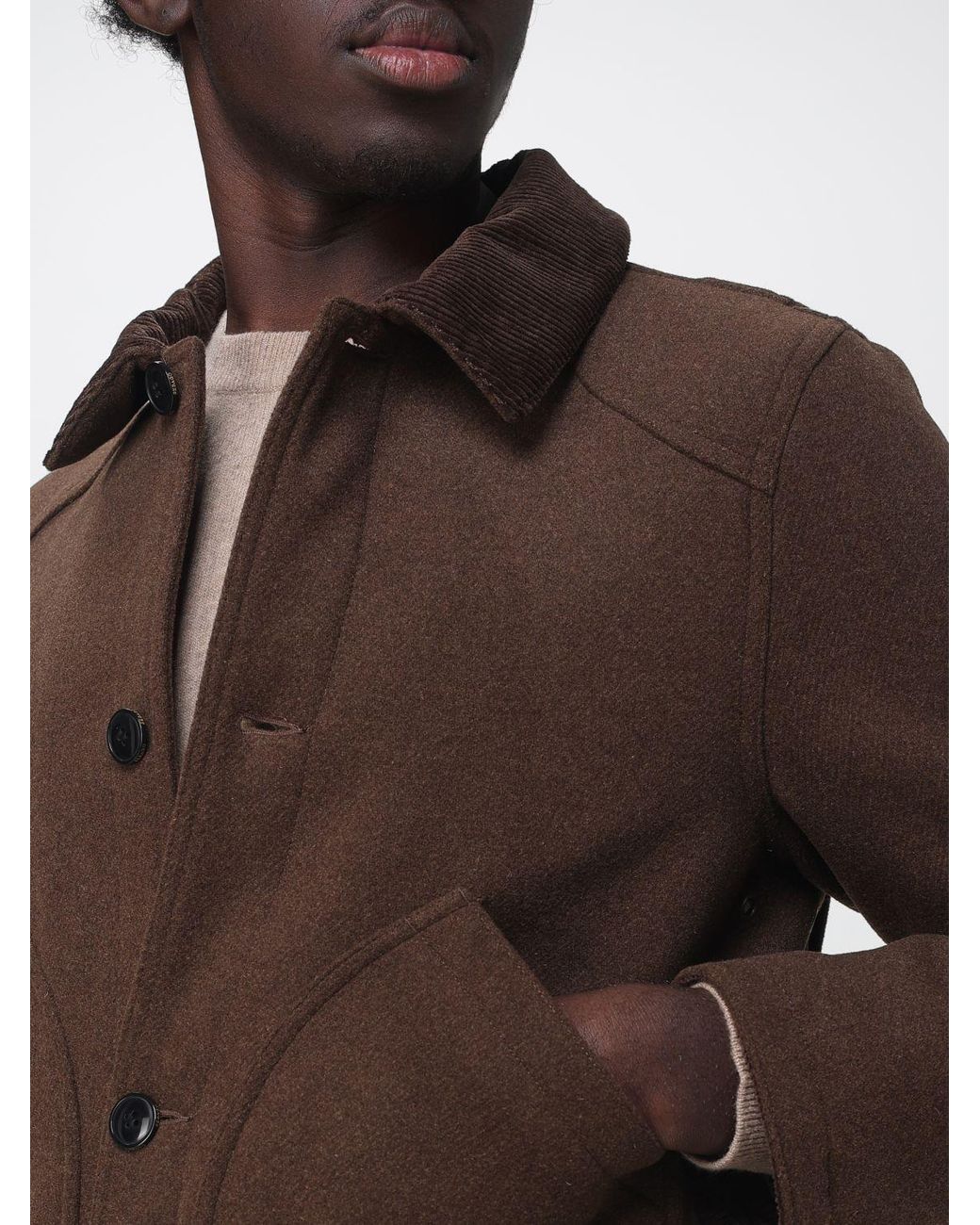 Sebago Brown Short Shirt-Style Polyester Coat With Velvet Collar for men