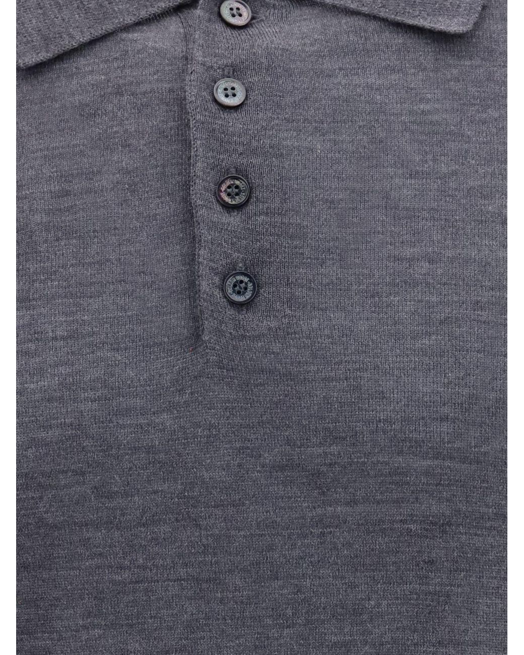 Golden Goose Deluxe Brand Blue Long-Sleeved Knitted Wool Polo Shirt With Four-Button Placket for men