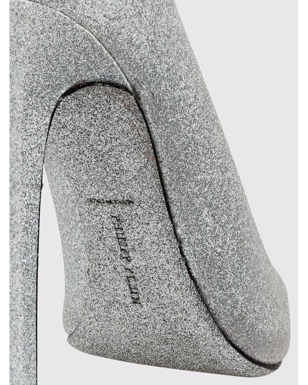 Philipp Plein White Glitter Leather Pumps With Skull Application And High Heel