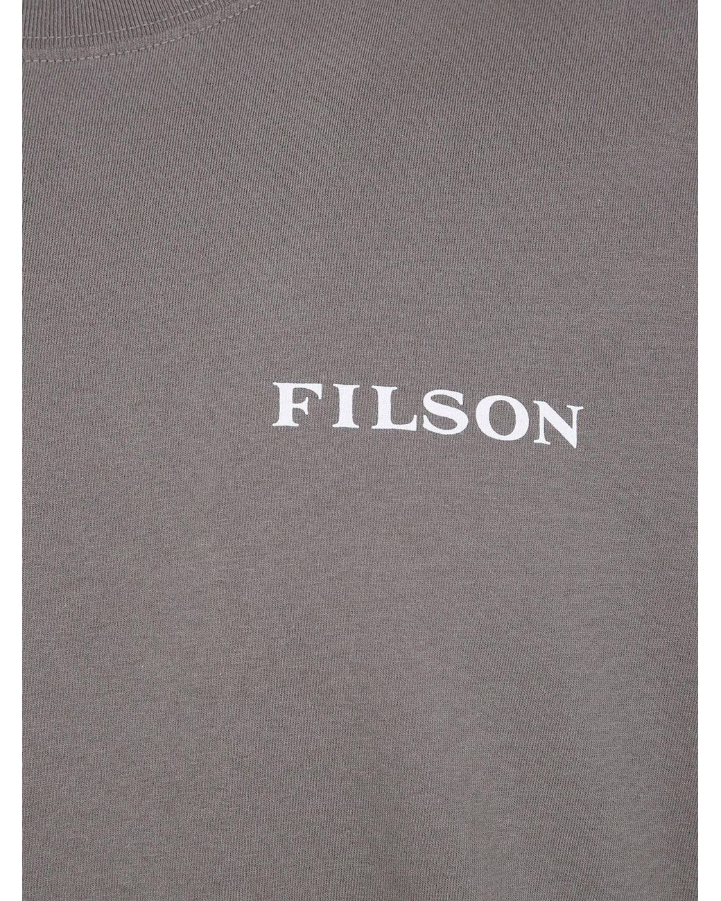 Filson Gray Crewneck Cotton T-Shirt With Front Contrast Logo for men