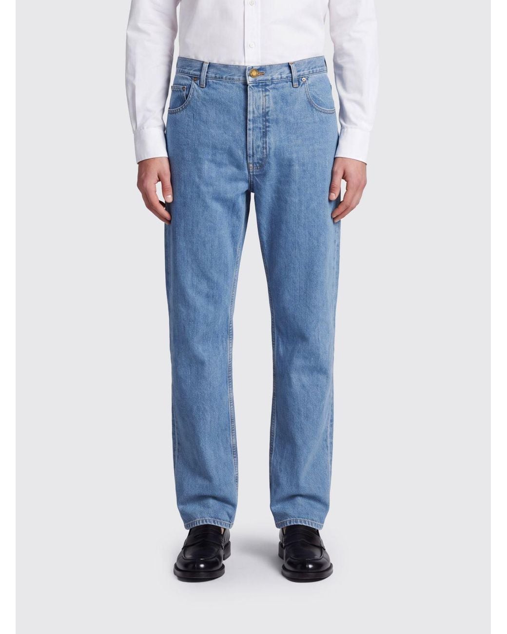 Thom Browne Blue Straight Fit 5-Pocket Cotton Denim Jeans With Mid-Rise Waist for men