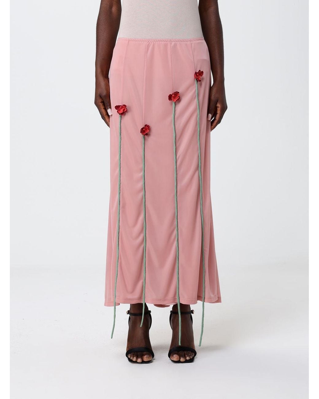 Moschino Couture Pink Jersey Midi Skirt With Applied Flowers