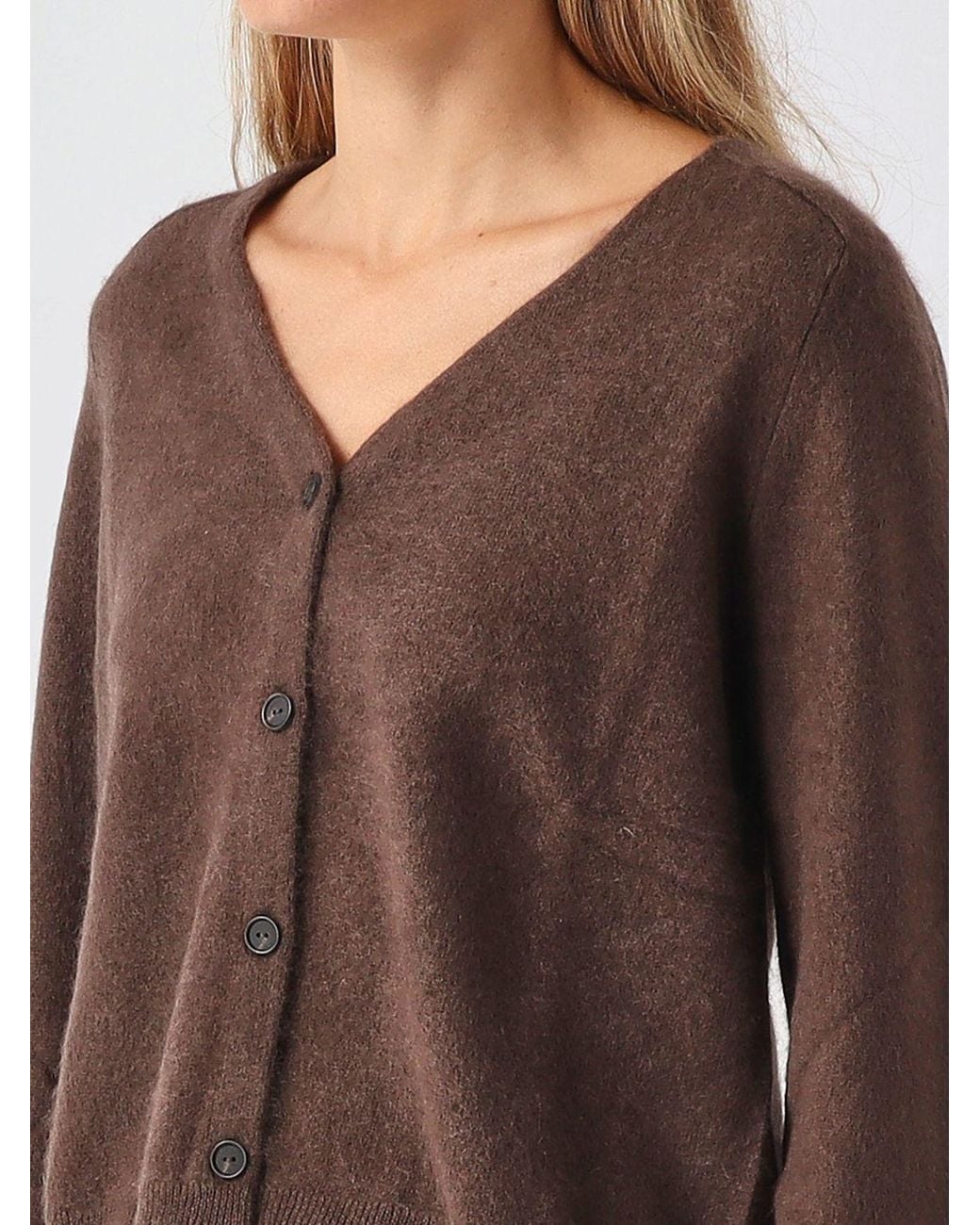 Max Mara Brown Slim Fit Virgin Wool V-Neck Cardigan With Dropped Shoulders