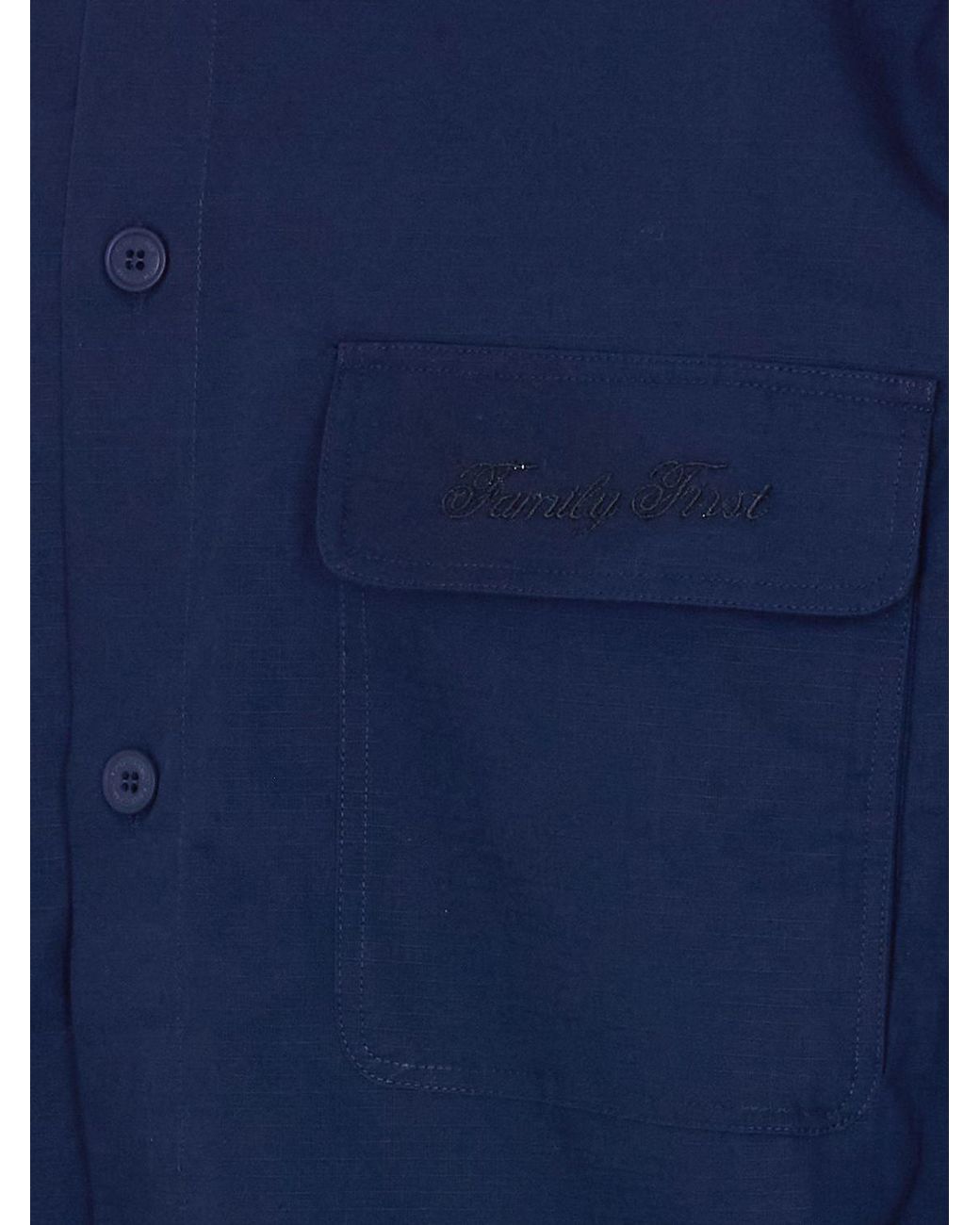 FAMILY FIRST Blue Cotton Shirt Jacket With Dropped Shoulders And Logo for men