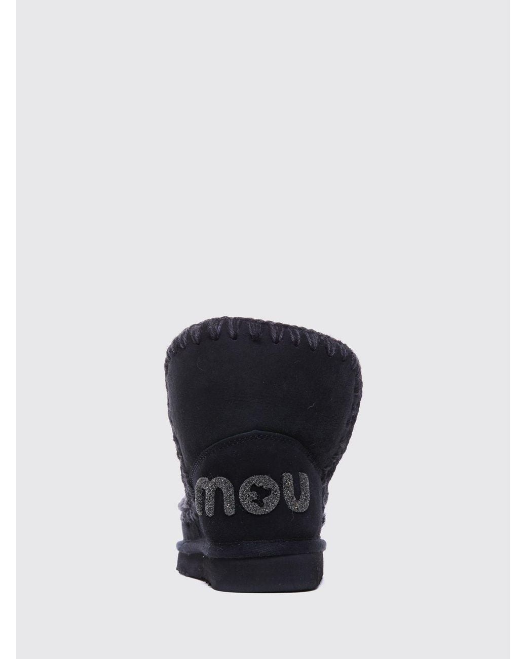 Mou Blue Eskimo Sheepskin Ankle Boots With Embroidery And Glitter Logo Back