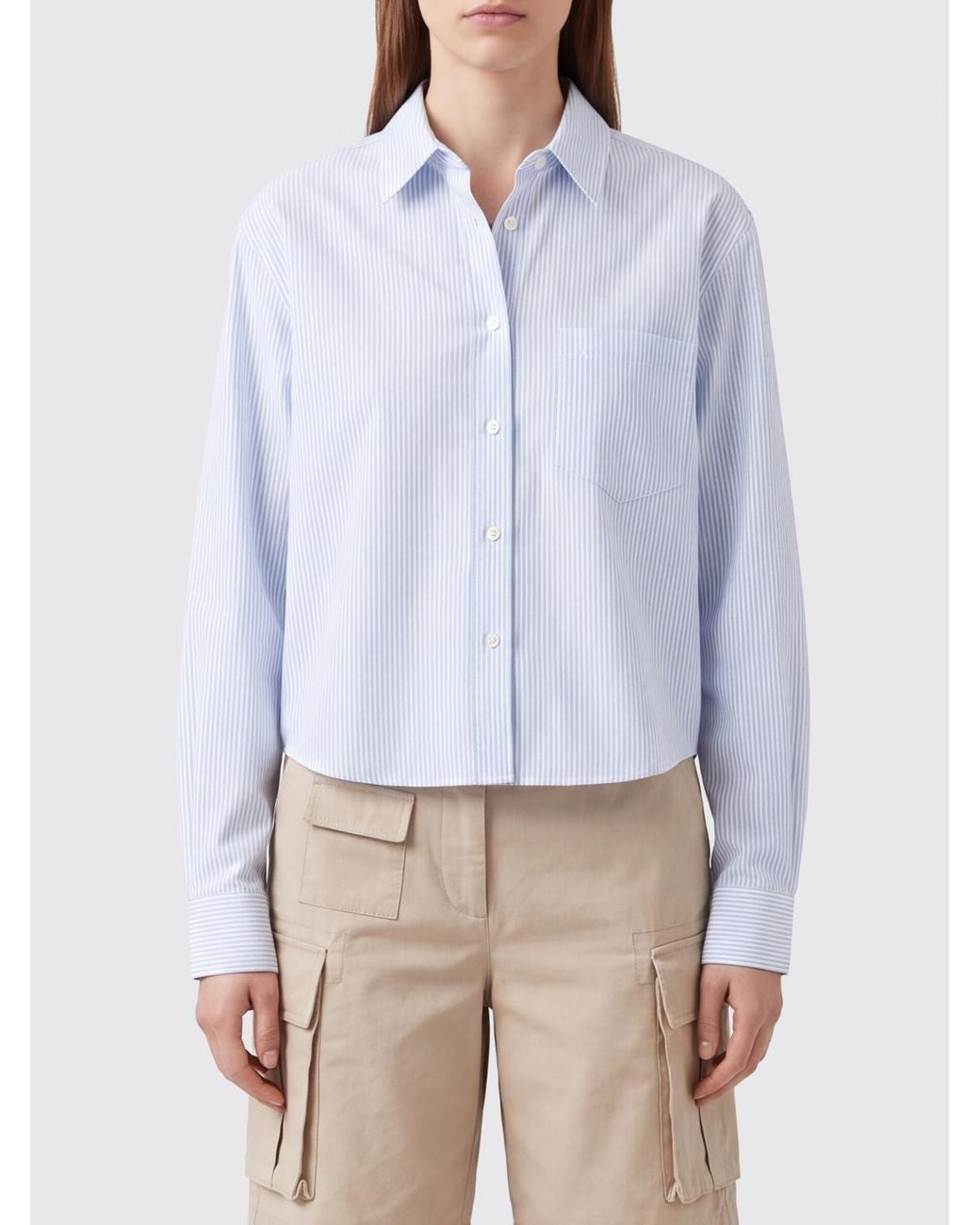 AMI White Striped Cotton Poplin French Collar Shirt