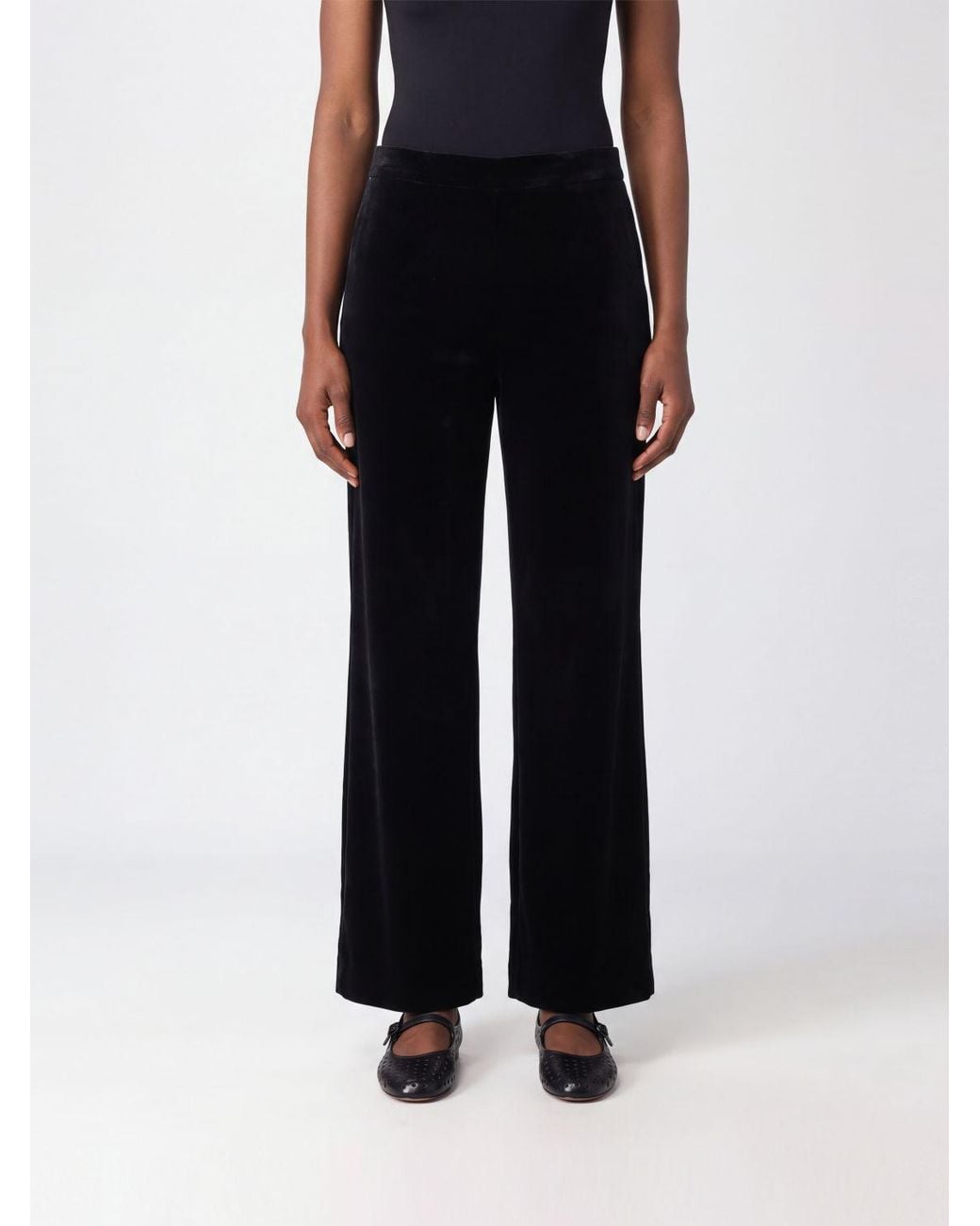 Alberta Ferretti Black Straight-Leg Velvet Mid-Rise Trousers