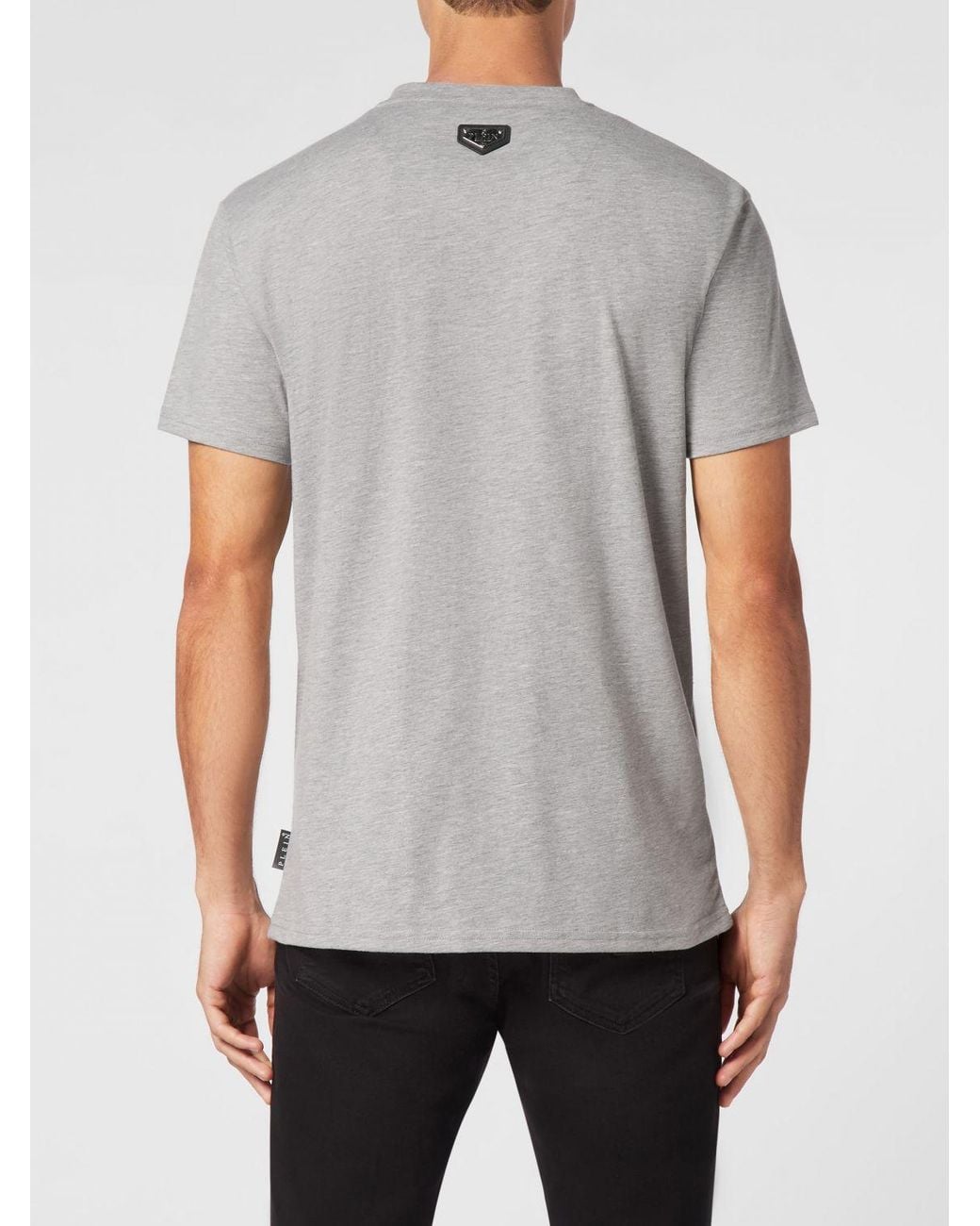Philipp Plein Gray Cotton T-Shirt With Skull Print And Hexagon Logo for men
