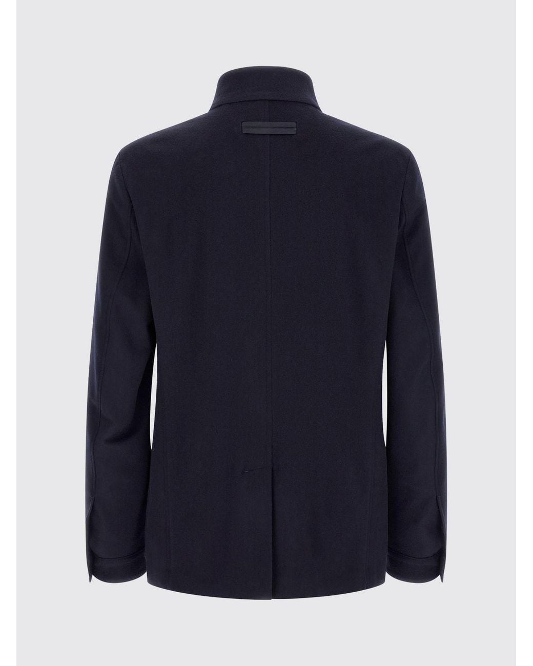 Zegna Blue Single-Breasted Pure Cashmere Blazer With Mandarin Collar for men