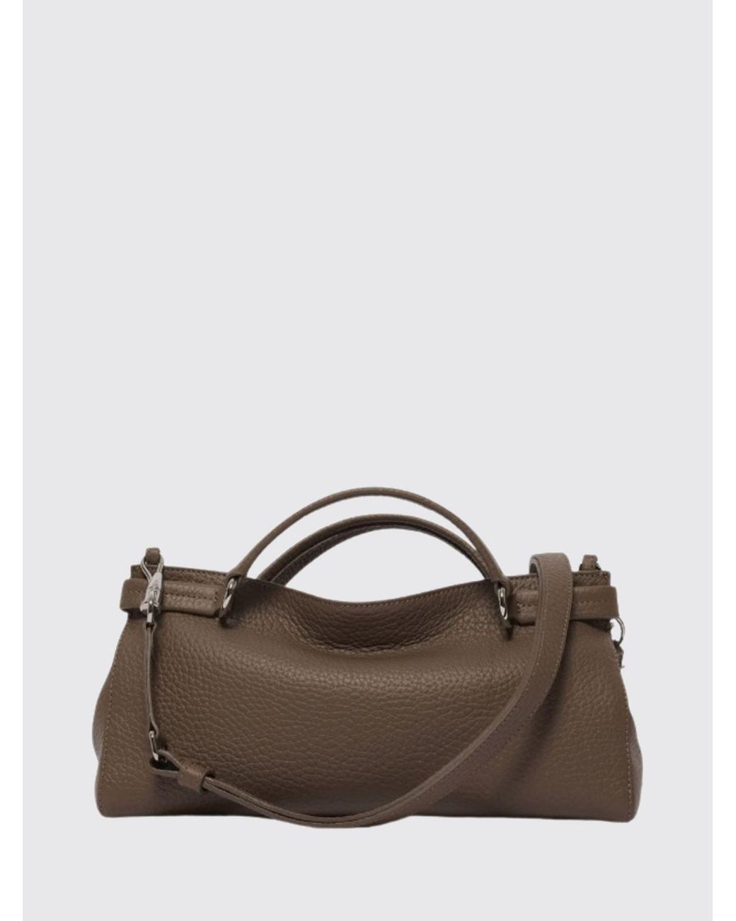 Orciani Brown Virgo Grained Leather Handbag With Double Handle And Logo Charm