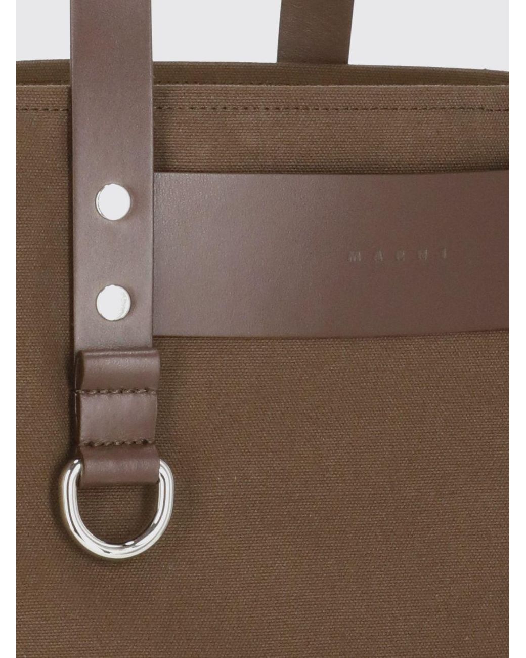 Marni Brown Cotton Tote Bag With Double Handle And Contrasting Leather Inserts for men