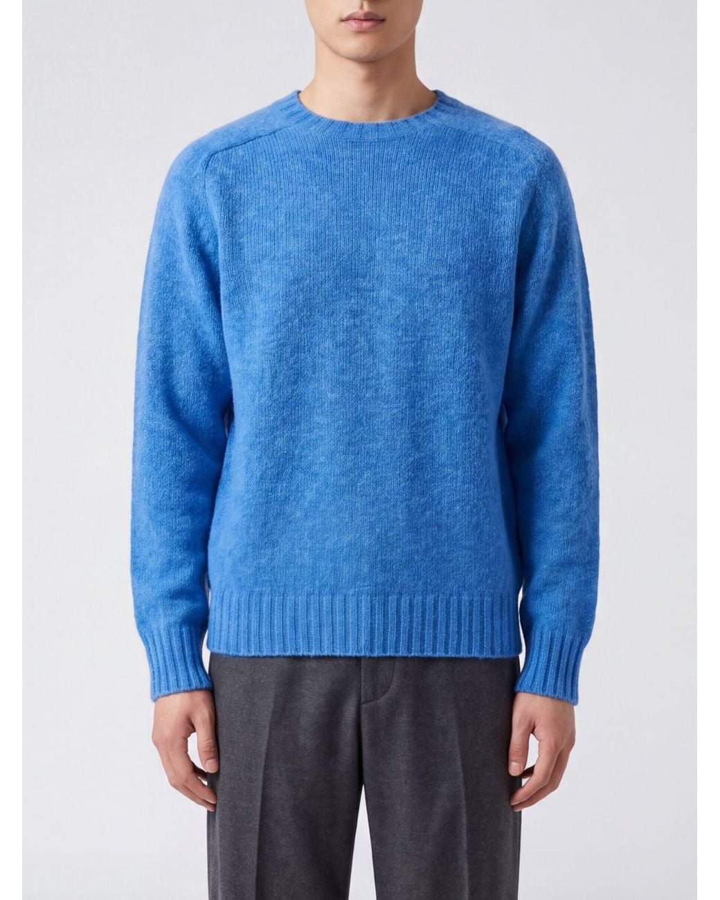 Howlin' By Morrison Blue Crewneck Wool Blend Jumper With Ribbed Trims for men