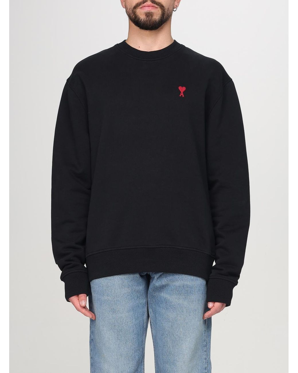 AMI Blue Crew-Neck Sweatshirt With Mini Logo for men