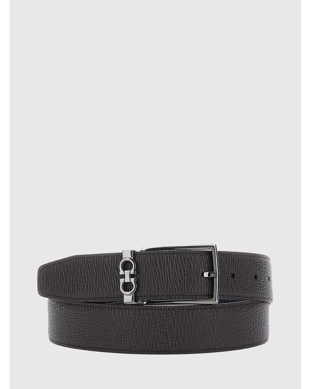 Ferragamo Black Reversible Gancini Leather Belt With Pin Buckle for men