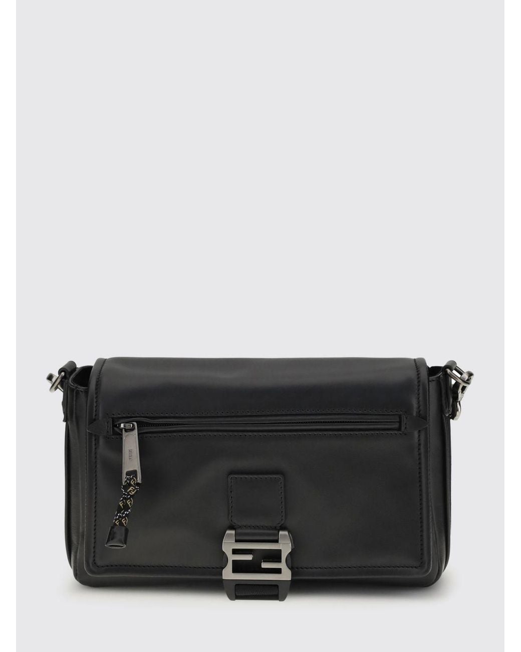 Fendi Black Flux Messenger Calfskin Leather Bag for men