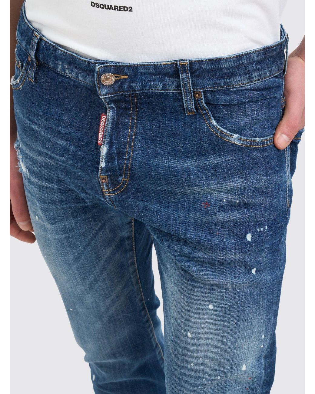 Jeans Skinny Fit De Algodón Elástico DSquared² de hombre de color Blue