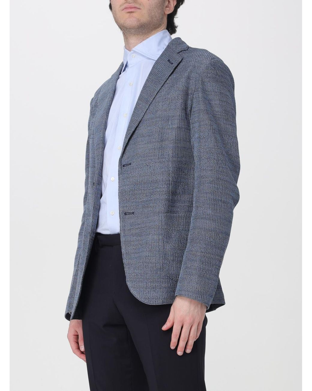 Emporio Armani Blue Single Breasted Cotton Blazer for men