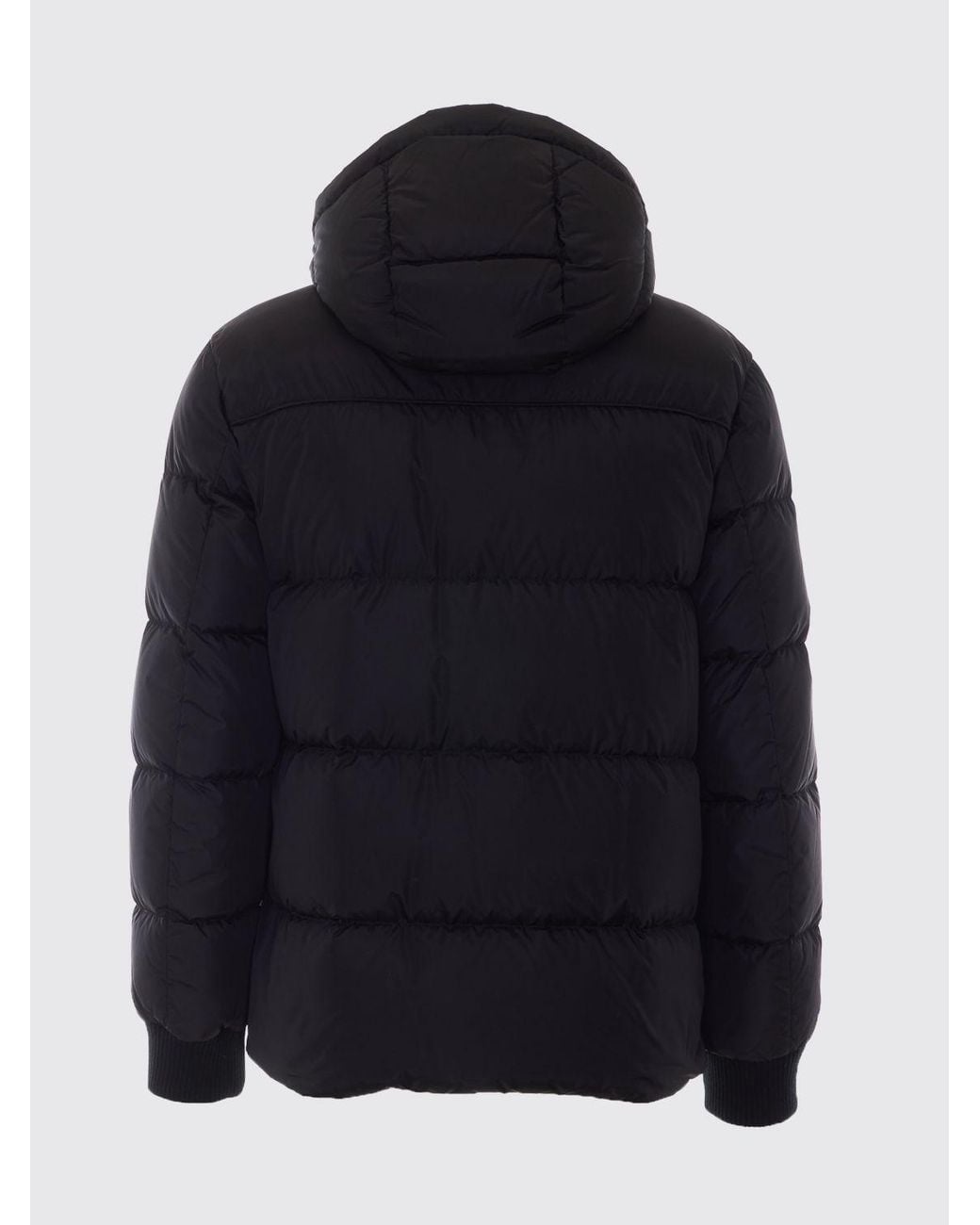 Add Black Quilted Nylon Short Down Jacket With Ped Hood And Concealed Closure for men