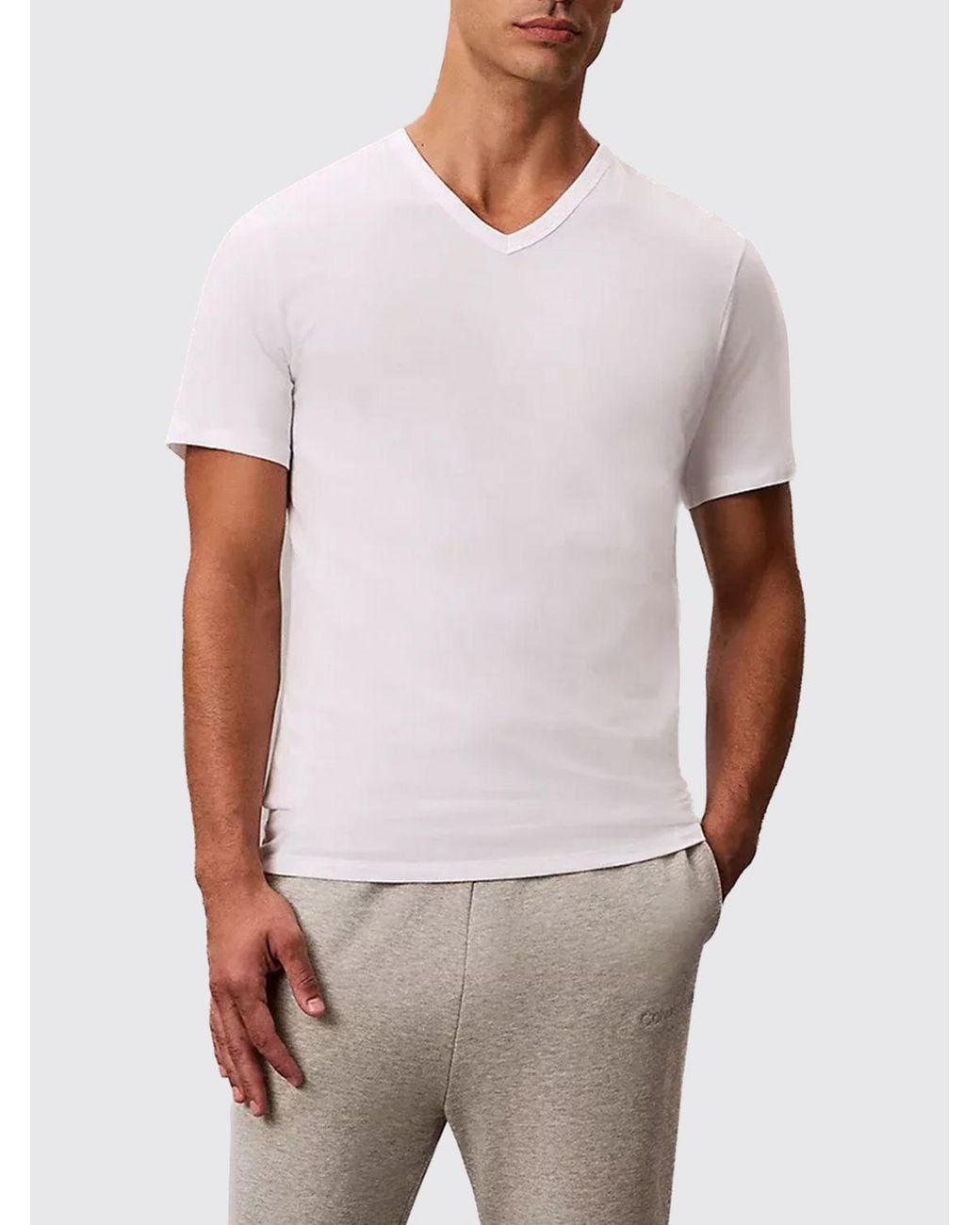 Calvin Klein White Set Of 3 Slim Fit V-Neck Cotton T-Shirts for men