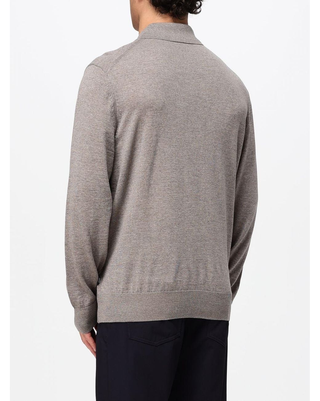 Boss Gray Long-Sleeved Knit Polo Shirt for men