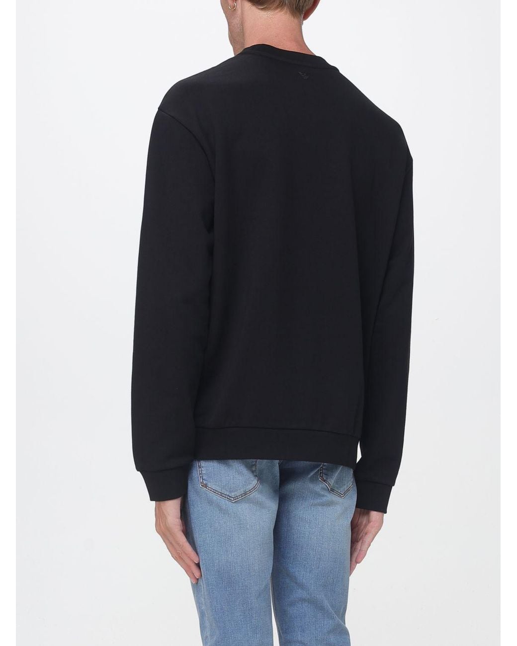 Emporio Armani Blue Relaxed Fit Cotton Crewneck Jumper With Graphic Print for men