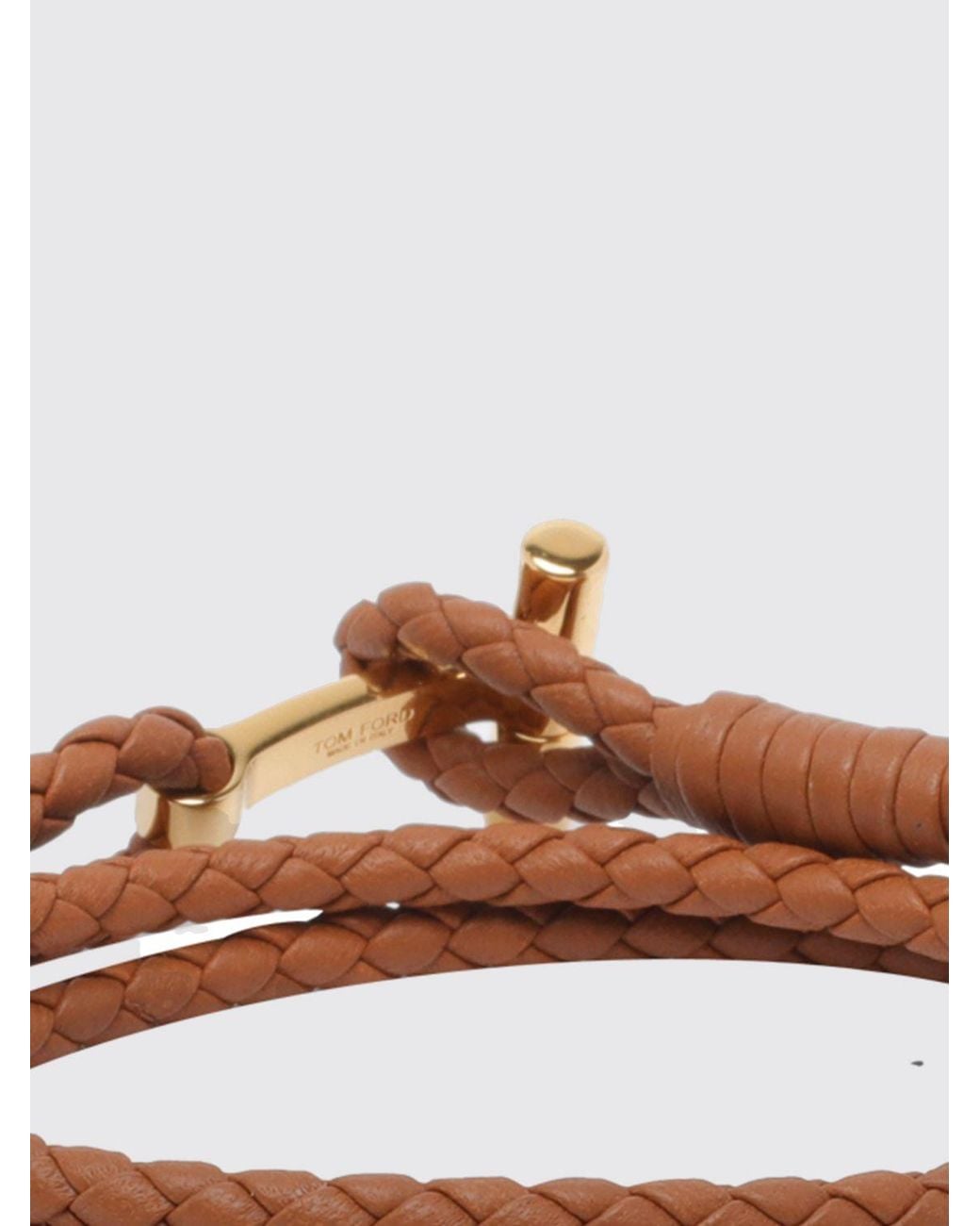 Tom Ford Brown Braided Calf Leather Bracelet for men