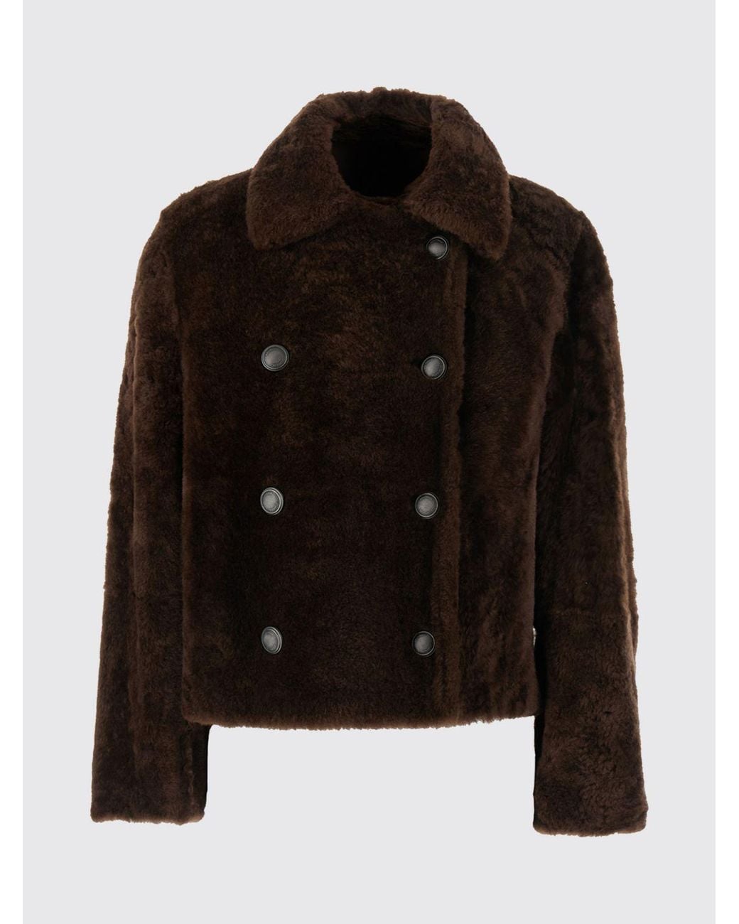 Brunello Cucinelli Black Double-Breasted Short Shearling Coat With Classic Collar