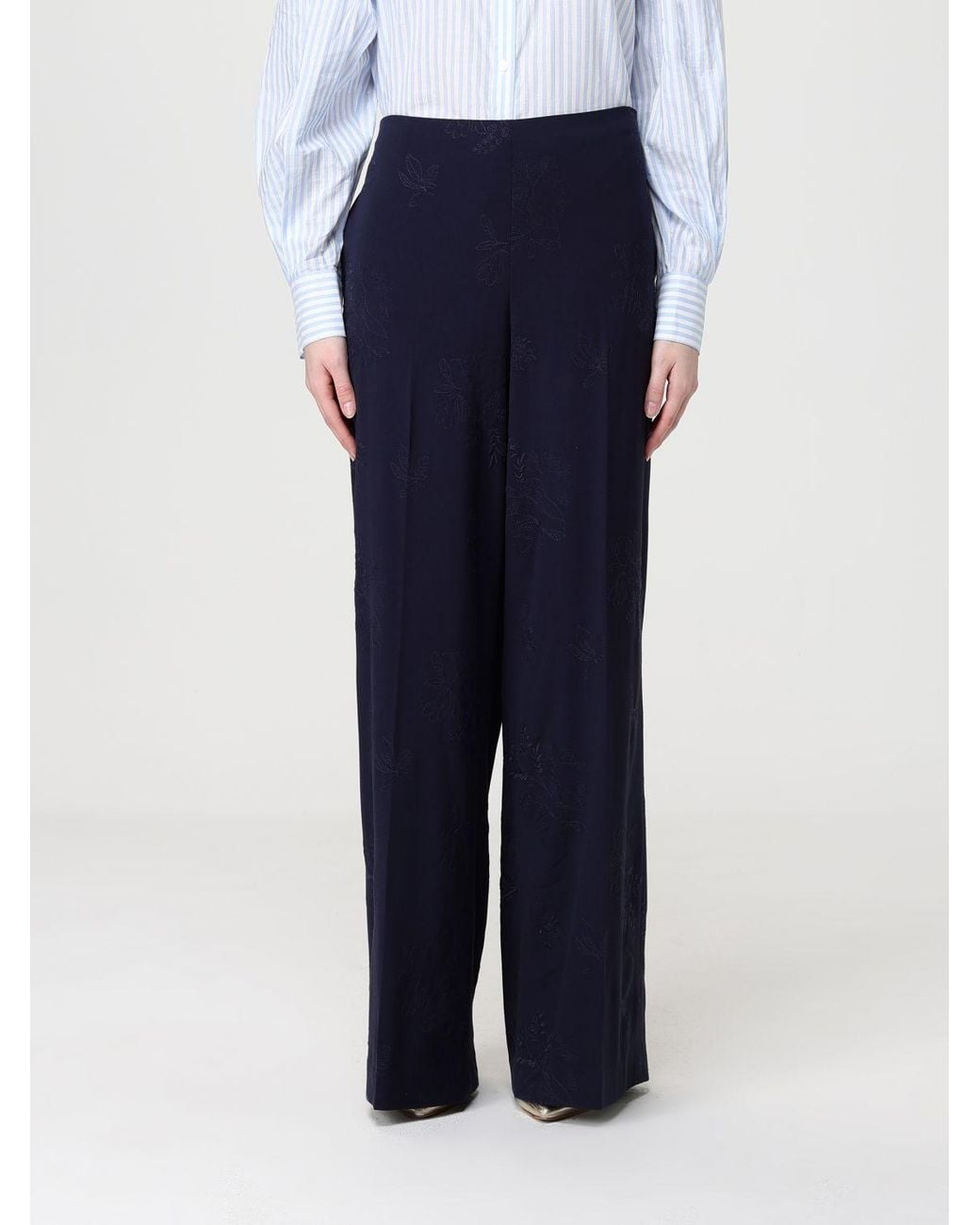 Twinset Blue Embroidered Viscose Blend Palazzo Pants