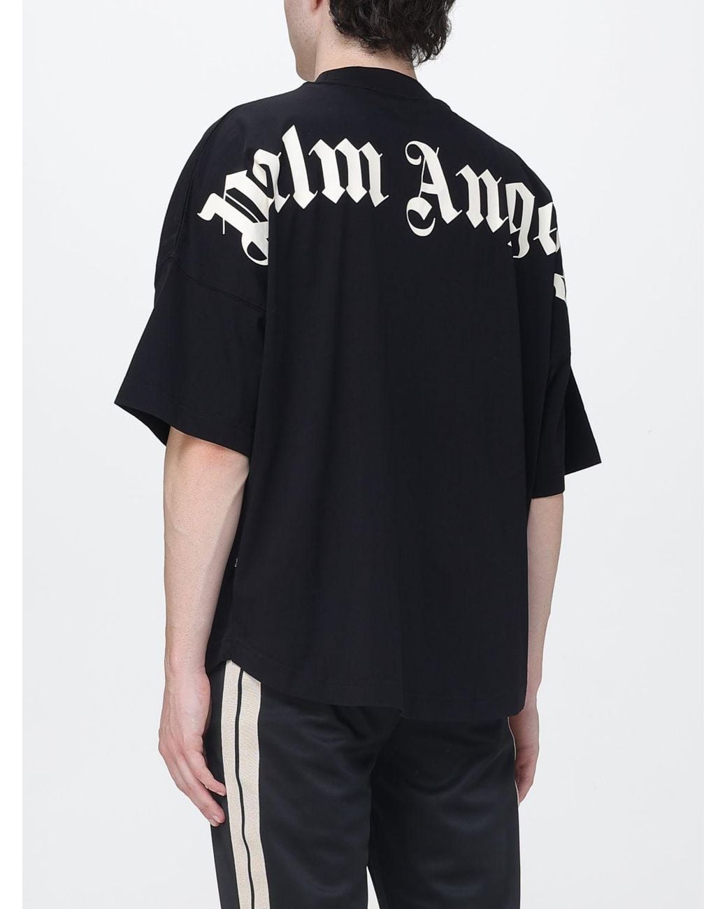 Palm Angels Black Relaxed Fit Cotton T-Shirt With Logo And Dropped Shoulders for men