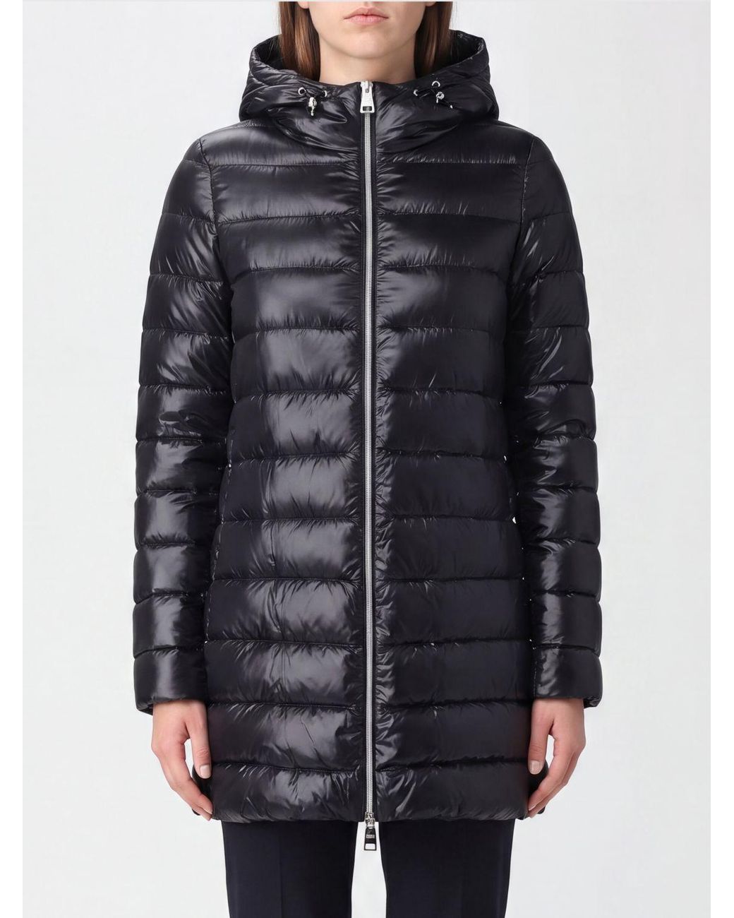 Herno Gray Long Quilted Nylon Hooded Puffer Coat With Down Padding