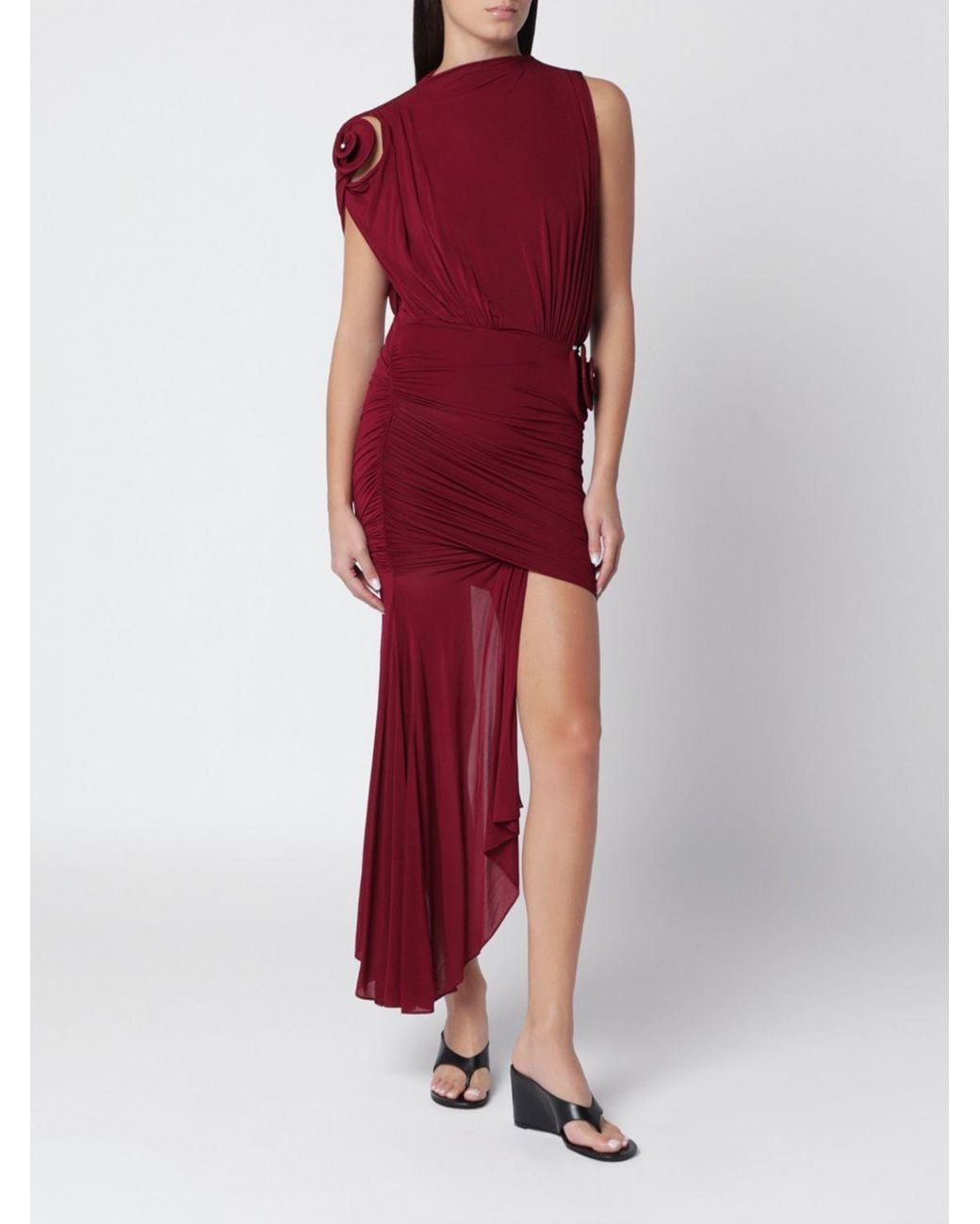 Christopher Esber Red One-Shoulder Draped Jersey Midi Dress