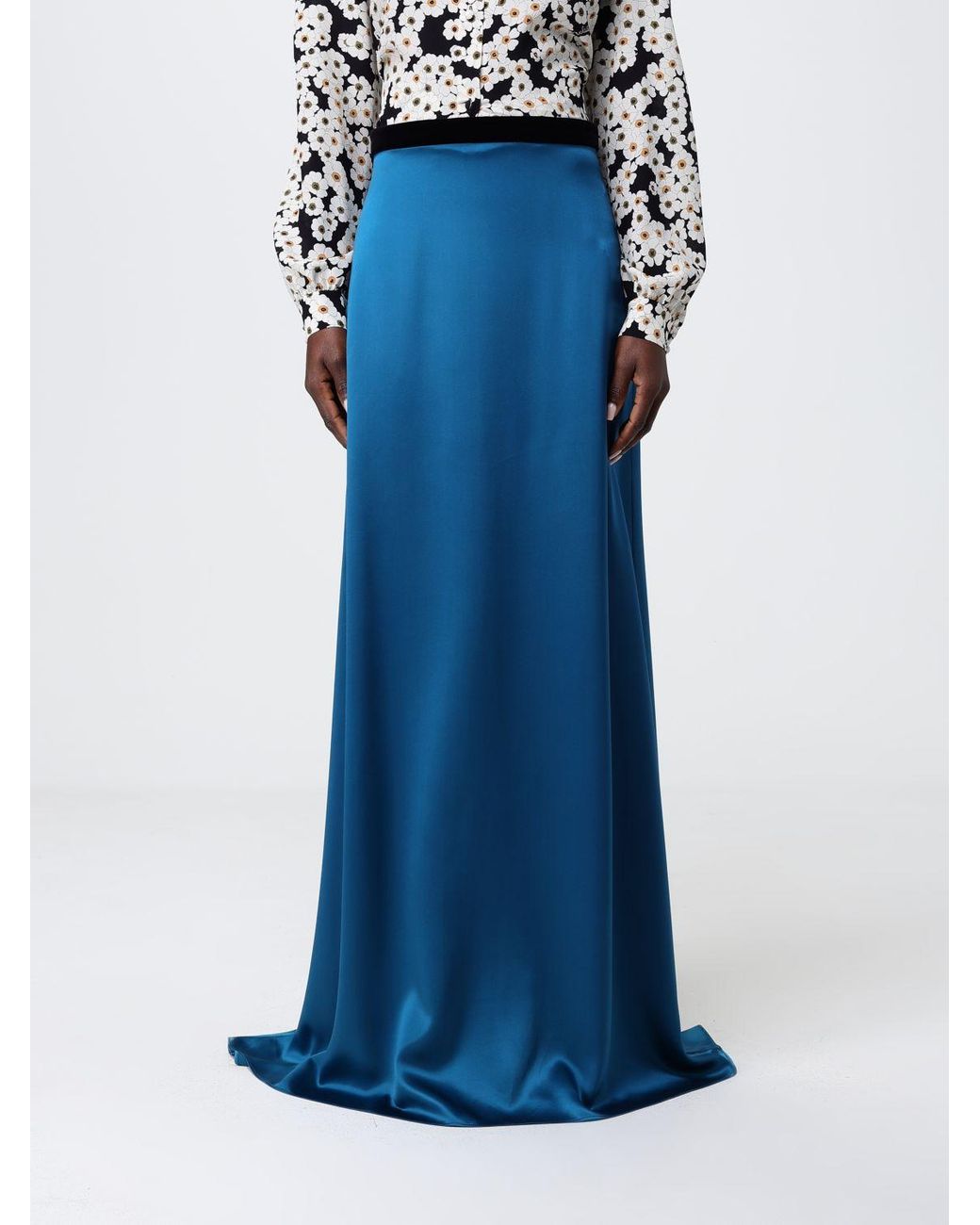 Valentino Blue Long Silk Skirt Valentina