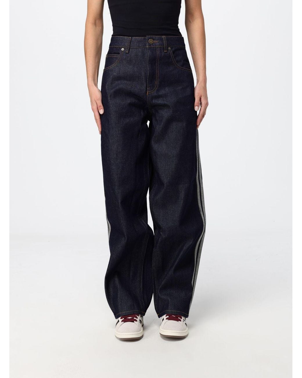 Adidas Originals Blue High-Waisted Wide-Leg Denim Jeans With 3-Stripes Logo