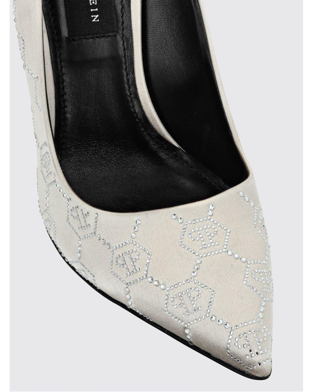 Philipp Plein White Satin Pumps With Rhinestone Hexagon