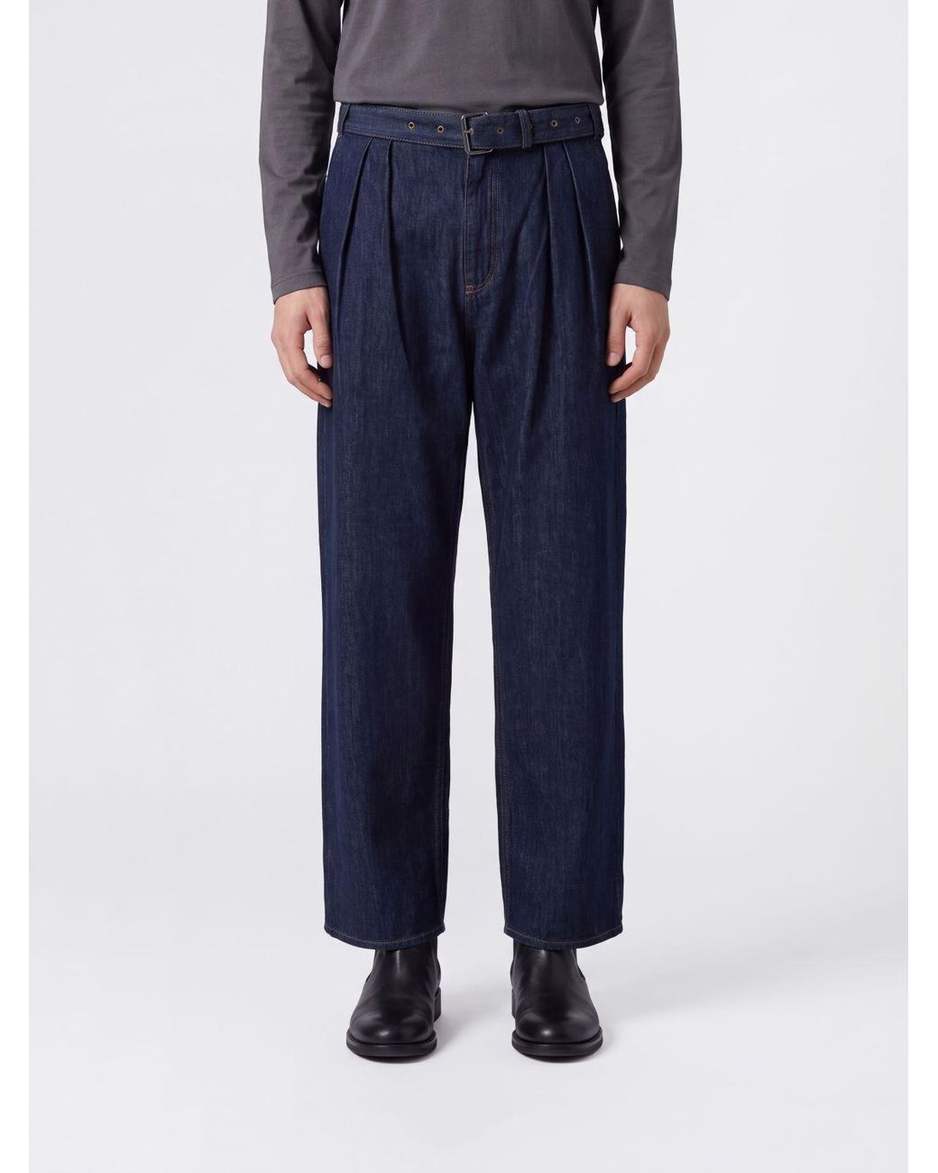 Dries Van Noten Blue Wide-Leg Pleated Jeans for men