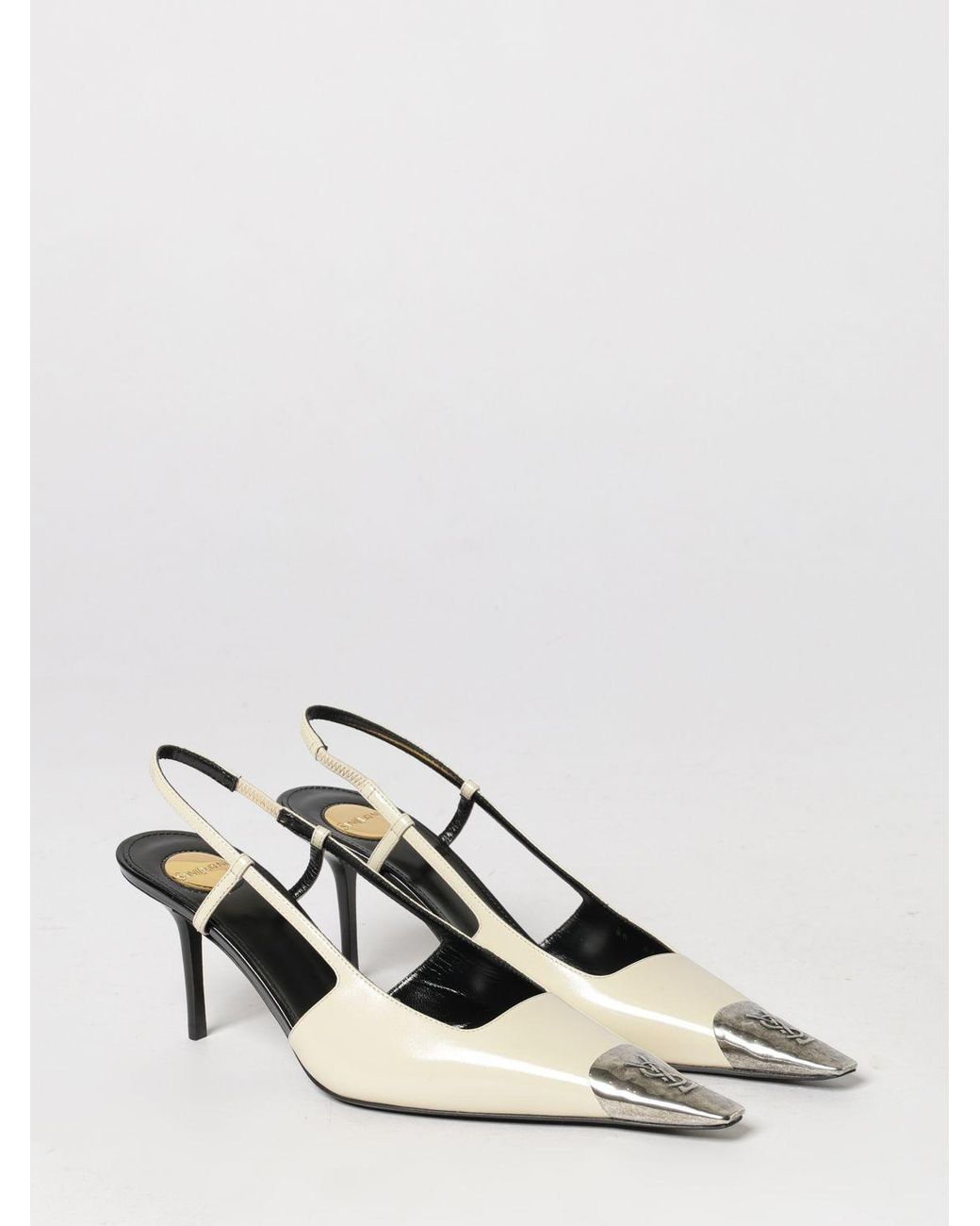 Saint Laurent White Jeanne Ysl Monogram Calfskin Slingback Pumps
