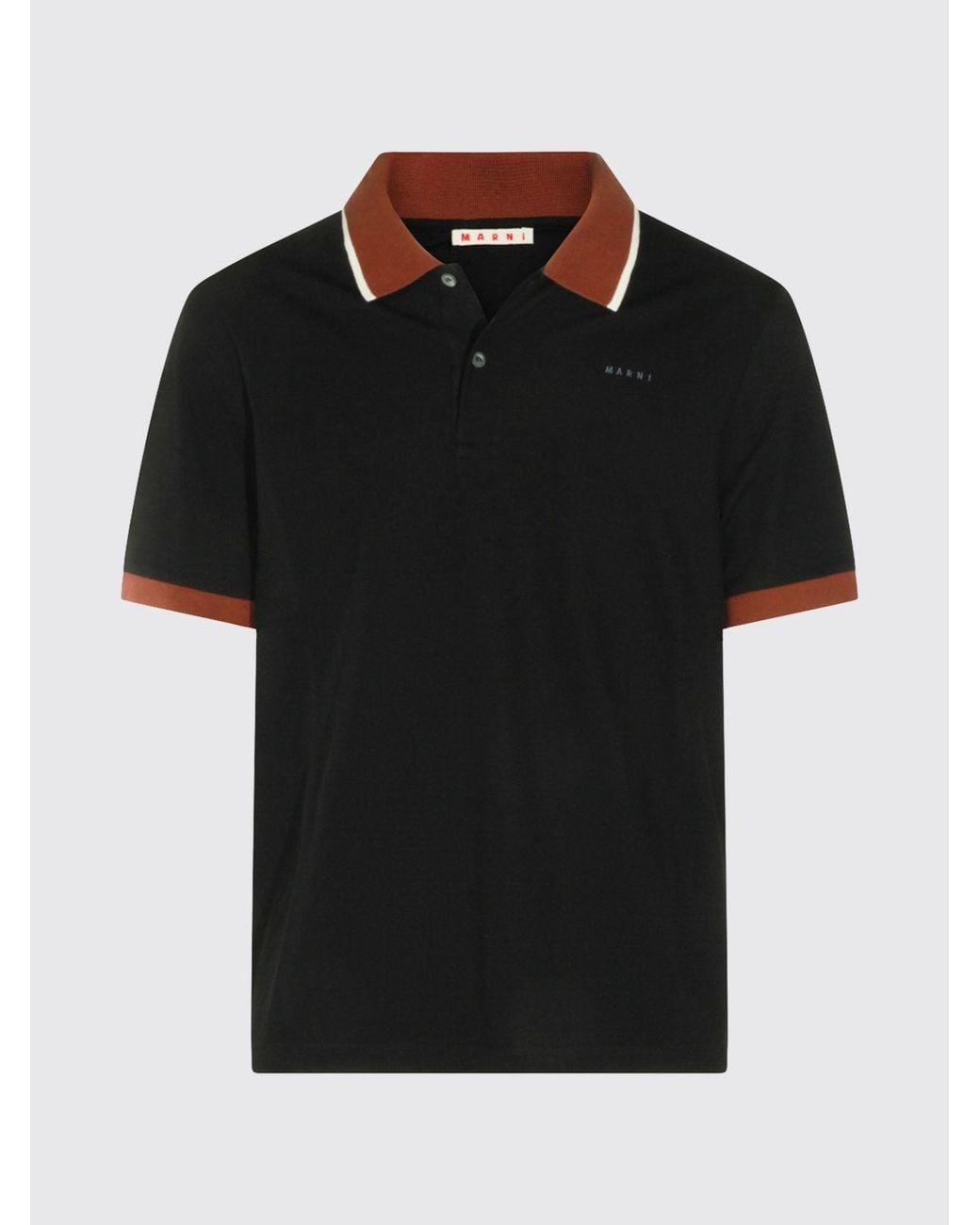 Marni Blue Cotton Polo Shirt With Contrasting Trims And Striped Collar for men