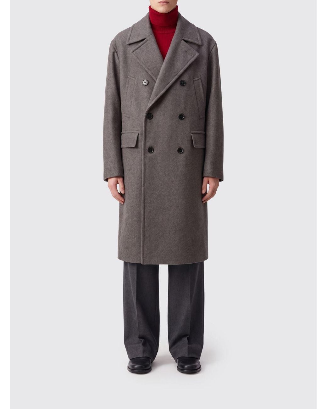 Dries Van Noten Gray Relaxed-Fit Double-Breasted Long Coat for men