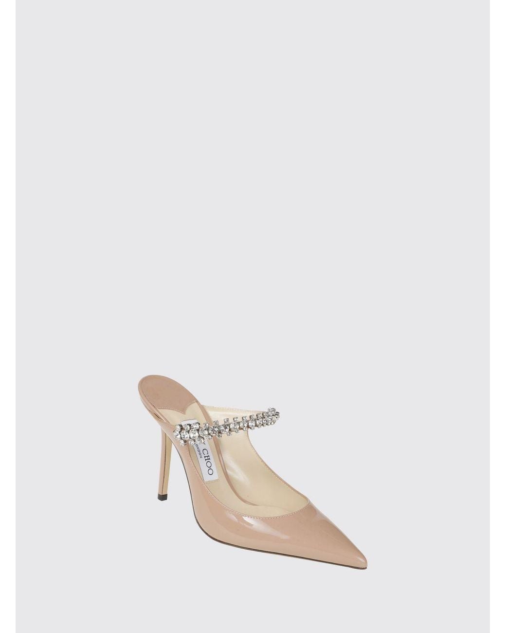 Jimmy Choo Natural Bing Patent Leather Mules With Crystals And High Heel