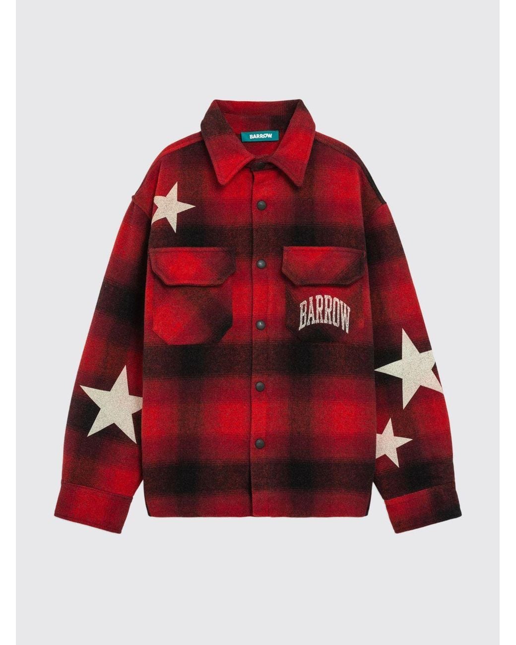 Barrow Red Check Wool Flannel Shirt Jacket With Logo Print for men