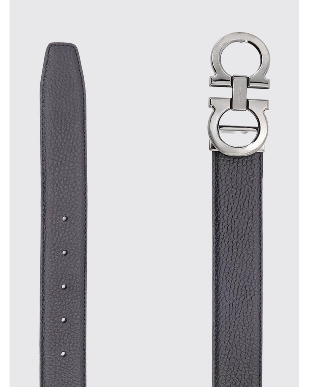 Ferragamo White Gancini Reversible Hammered Leather Belt for men
