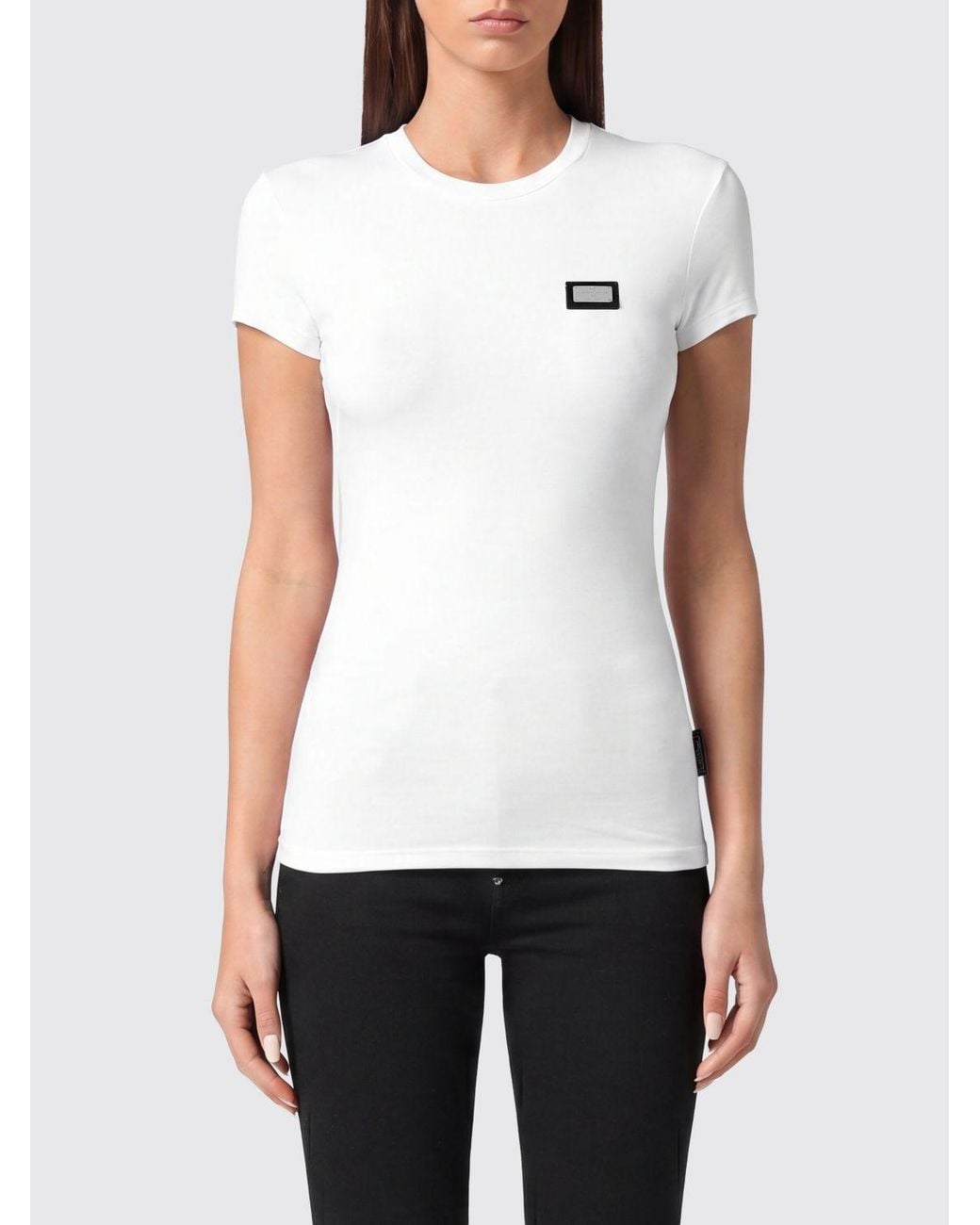 Philipp Plein White Slim Fit Stretch Cotton T-Shirt With Logo And Crew Neck